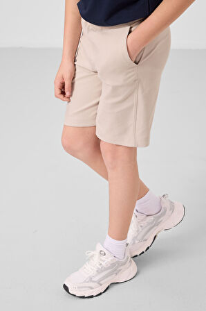 Lacivert-Taş Pamuklu Oversize Fit Dokuma Hafif Esnek Chino Erkek Çocuk Şort Takım - 11279