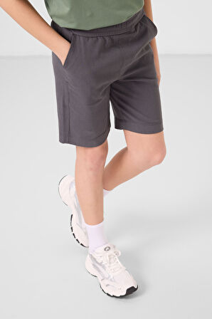 Açık Yeşil-Antrasit Pamuklu Oversize Fit Dokuma Hafif Esnek Chino Erkek Çocuk Şort Takım - 11279