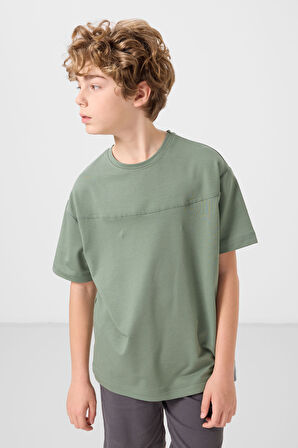 Açık Yeşil-Antrasit Pamuklu Oversize Fit Dokuma Hafif Esnek Chino Erkek Çocuk Şort Takım - 11279