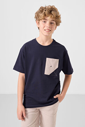 Lacivert-Taş Pamuklu Oversize Fit Dokuma Hafif Esnek Chino Erkek Çocuk Şort Takım - 11278