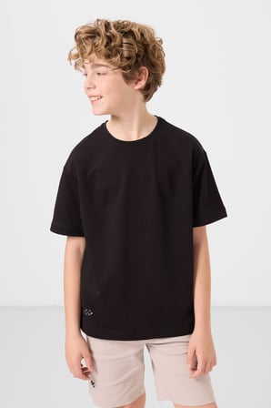 Siyah-Taş Pamuklu Oversize Fit Dokuma Hafif Esnek Chino Erkek Çocuk Şort Takım - 11277