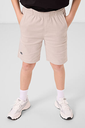 Siyah-Taş Pamuklu Oversize Fit Dokuma Hafif Esnek Chino Erkek Çocuk Şort Takım - 11277