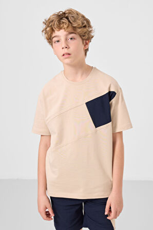 Bej-Lacivert Pamuklu Oversize Fit Dokuma Hafif Esnek Chino Erkek Çocuk Şort Takım - 11275