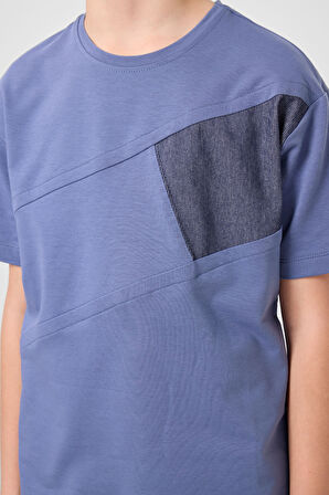 Koyu Mavi-Kot Lacivert Pamuklu Oversize Fit Dokuma Hafif Esnek Chino Erkek Çocuk Şort Takım - 11275