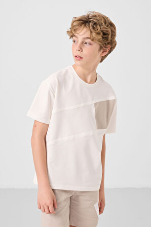Ekru-Taş Pamuklu Oversize Fit Dokuma Hafif Esnek Chino Erkek Çocuk Şort Takım - 11275