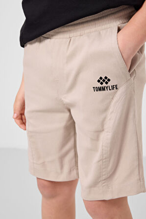 Siyah-Taş Pamuklu Oversize Fit Dokuma Hafif Esnek Chino Erkek Çocuk Şort Takım - 11276