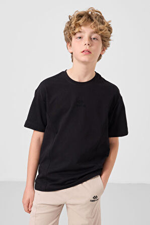 Siyah-Taş Pamuklu Oversize Fit Dokuma Hafif Esnek Chino Erkek Çocuk Şort Takım - 11276