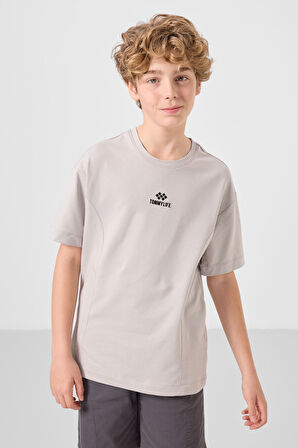 Taş-Antrasit Pamuklu Oversize Fit Dokuma Hafif Esnek Chino Erkek Çocuk Şort Takım - 11276