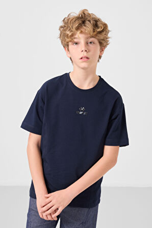 Lacivert-Kot Lacivert Pamuklu Oversize Fit Dokuma Hafif Esnek Chino Erkek Çocuk Şort Takım - 11276