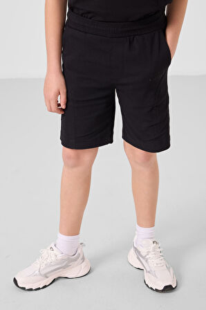 Siyah Pamuklu Oversize Fit Dokuma Hafif Esnek Chino Erkek Çocuk Şort Takım - 11276