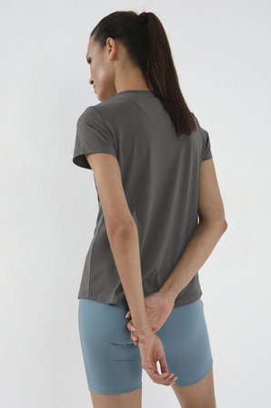Tommy Life Basic Kısa Kol Standart Kalıp O Yaka Kadın T-Shirt Koyu Gri 97144