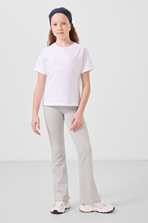 Beyaz Pamuklu O Yaka Oversize Fit Basic Kız Çocuk T-Shirt - 75182