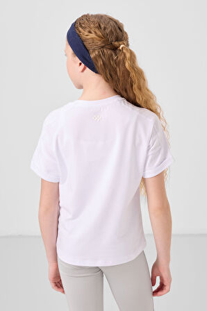 Beyaz Pamuklu O Yaka Oversize Fit Basic Kız Çocuk T-Shirt - 75182