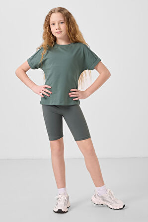 Açık Yeşil Pamuklu O Yaka Oversize Fit Basic Kız Çocuk T-Shirt - 75182