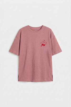 Gül Kurusu Oversize Kısa Kollu Baskılı Kız Çocuk T-Shirt - 75176