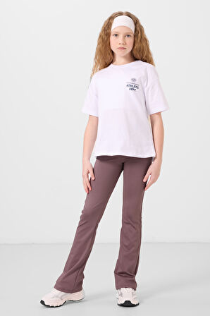 Beyaz Pamuklu O Yaka Oversize Fit Baskılı Kız Çocuk T-Shirt - 75178