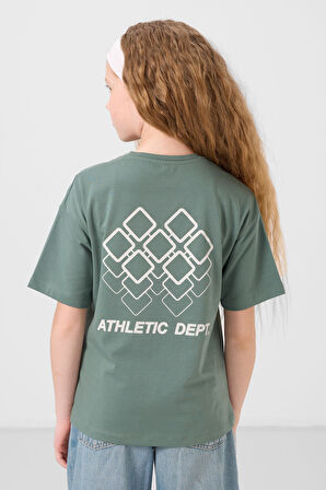 Açık Yeşil Pamuklu O Yaka Oversize Fit Baskılı Kız Çocuk T-Shirt - 75178