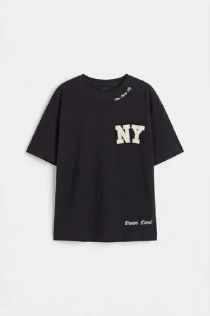 Siyah Oversize Kısa Kollu Baskılı Kız Çocuk T-Shirt - 75174