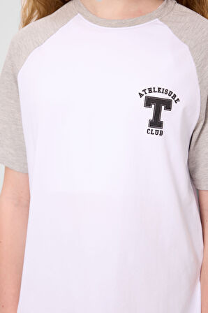 Beyaz O Yaka  Pamuklu Baskılı Oversize Fit Kız Çocuk T-Shirt - 75179