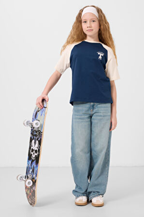 Parlament O Yaka  Pamuklu Baskılı Oversize Fit Kız Çocuk T-Shirt - 75179