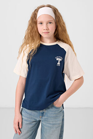 Parlament O Yaka  Pamuklu Baskılı Oversize Fit Kız Çocuk T-Shirt - 75179