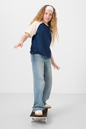 Parlament O Yaka  Pamuklu Baskılı Oversize Fit Kız Çocuk T-Shirt - 75179