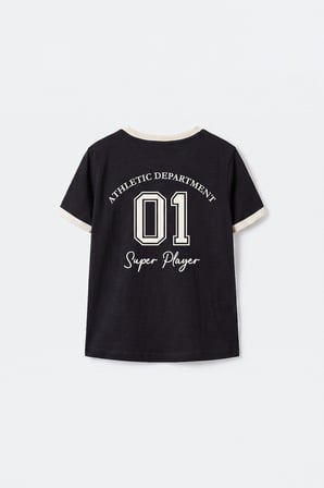 Siyah Omuz Biye Detaylı Baskılı Kız Çocuk T-Shirt - 75181