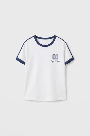 Beyaz Omuz Biye Detaylı Baskılı Kız Çocuk T-Shirt - 75181
