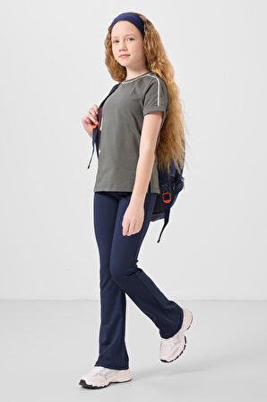 Haki Pamuklu O Yaka Standart Fit Basic Kız Çocuk T-Shirt - 75177