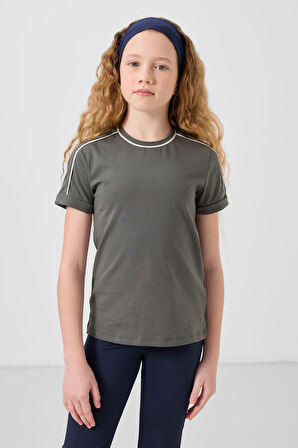 Haki Pamuklu O Yaka Standart Fit Basic Kız Çocuk T-Shirt - 75177