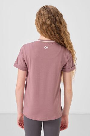 Gül Kurusu Pamuklu O Yaka Standart Fit Basic Kız Çocuk T-Shirt - 75177