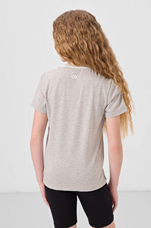 Gri Melanj Pamuklu O Yaka Standart Fit Basic Kız Çocuk T-Shirt - 75177