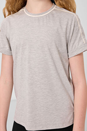 Gri Melanj Pamuklu O Yaka Standart Fit Basic Kız Çocuk T-Shirt - 75177