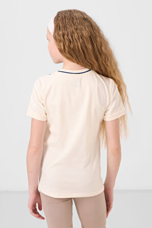 Ekru Pamuklu O Yaka Standart Fit Basic Kız Çocuk T-Shirt - 75177