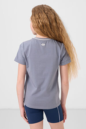 Koyu Mavi Pamuklu O Yaka Standart Fit Basic Kız Çocuk T-Shirt - 75177