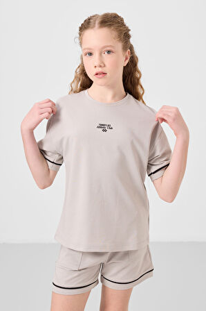 Taş Pamuklu Yumuşak Dokulu Standart Fit Basic Kız Çocuk Şort Takım - 75183