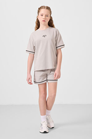 Taş Pamuklu Yumuşak Dokulu Standart Fit Basic Kız Çocuk Şort Takım - 75183