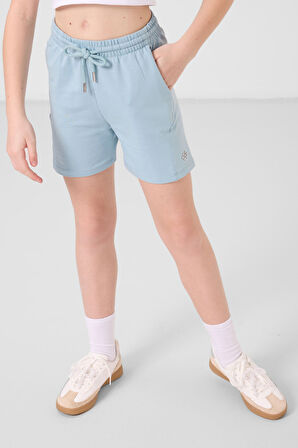 Açık Mavi Pamuklu Yumuşak Dokulu Standart Fit Basic Kız Çocuk Şort Takım - 75184