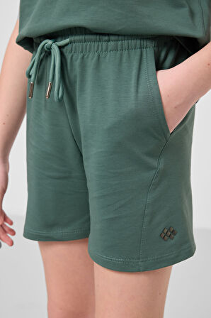 Açık Yeşil Pamuklu Yumuşak Dokulu Standart Fit Basic Kız Çocuk Şort Takım - 75184