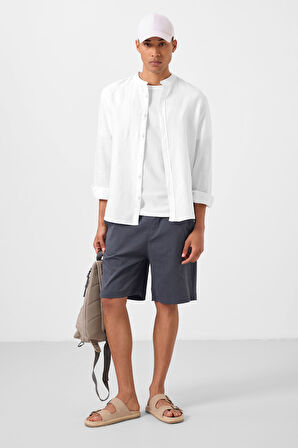 Gri Standart Fit Dokuma Hafif Esnek Chino Erkek Şort - 81291