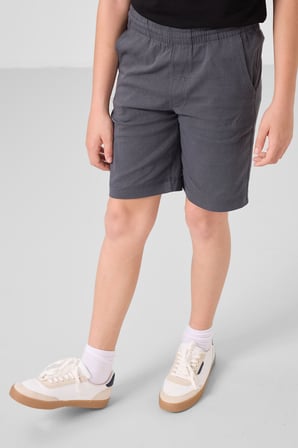 Siyah-Gri Pamuklu Oversize Fit Dokuma Hafif Esnek Chino Erkek Çocuk Şort Takım - 11277