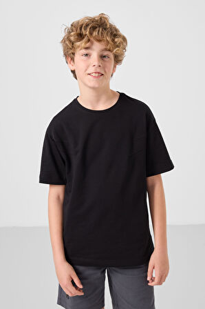 Siyah-Gri Pamuklu Oversize Fit Dokuma Hafif Esnek Chino Erkek Çocuk Şort Takım - 11277