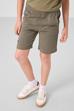 Koyu Bej-Camel Pamuklu Oversize Fit Dokuma Hafif Esnek Chino Erkek Çocuk Şort Takım - 11277