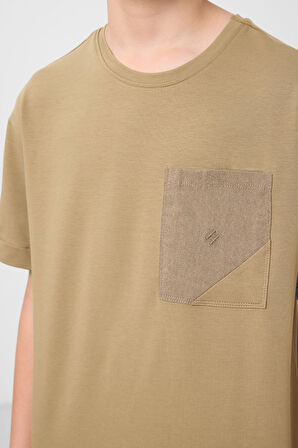 Koyu Bej-Camel Pamuklu Oversize Fit Dokuma Hafif Esnek Chino Erkek Çocuk Şort Takım - 11278