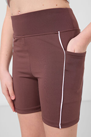 Kahverengi Esnek Standart Fit Basic Performans Kız Çocuk Tayt - 75189