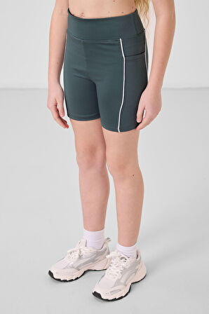 Orman Yeşili Esnek Standart Fit Basic Performans Kız Çocuk Tayt - 75189