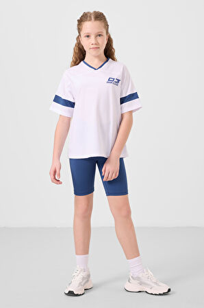 Beyaz-Parlament V Yaka Kemer Detaylı Standart Fit Performans Kız Çocuk Tayt Takım - 75187