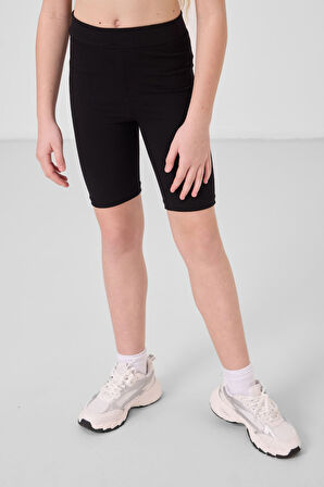 Siyah Pamuklu Kısa Paça Standart Fit Basic Kız Çocuk Tayt - 75188