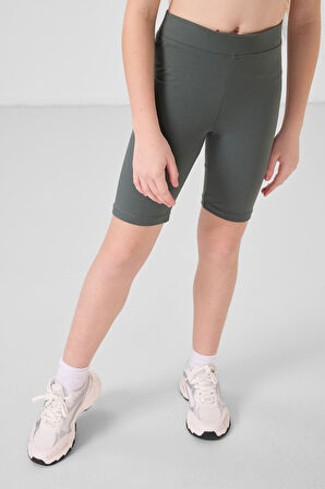Haki Pamuklu Kısa Paça Standart Fit Basic Kız Çocuk Tayt - 75188