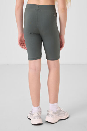 Haki Pamuklu Kısa Paça Standart Fit Basic Kız Çocuk Tayt - 75188